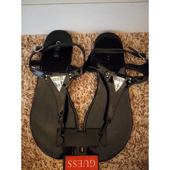 Guess Factory Carmela Black T-Strap Sandals - Picture 2 of 3